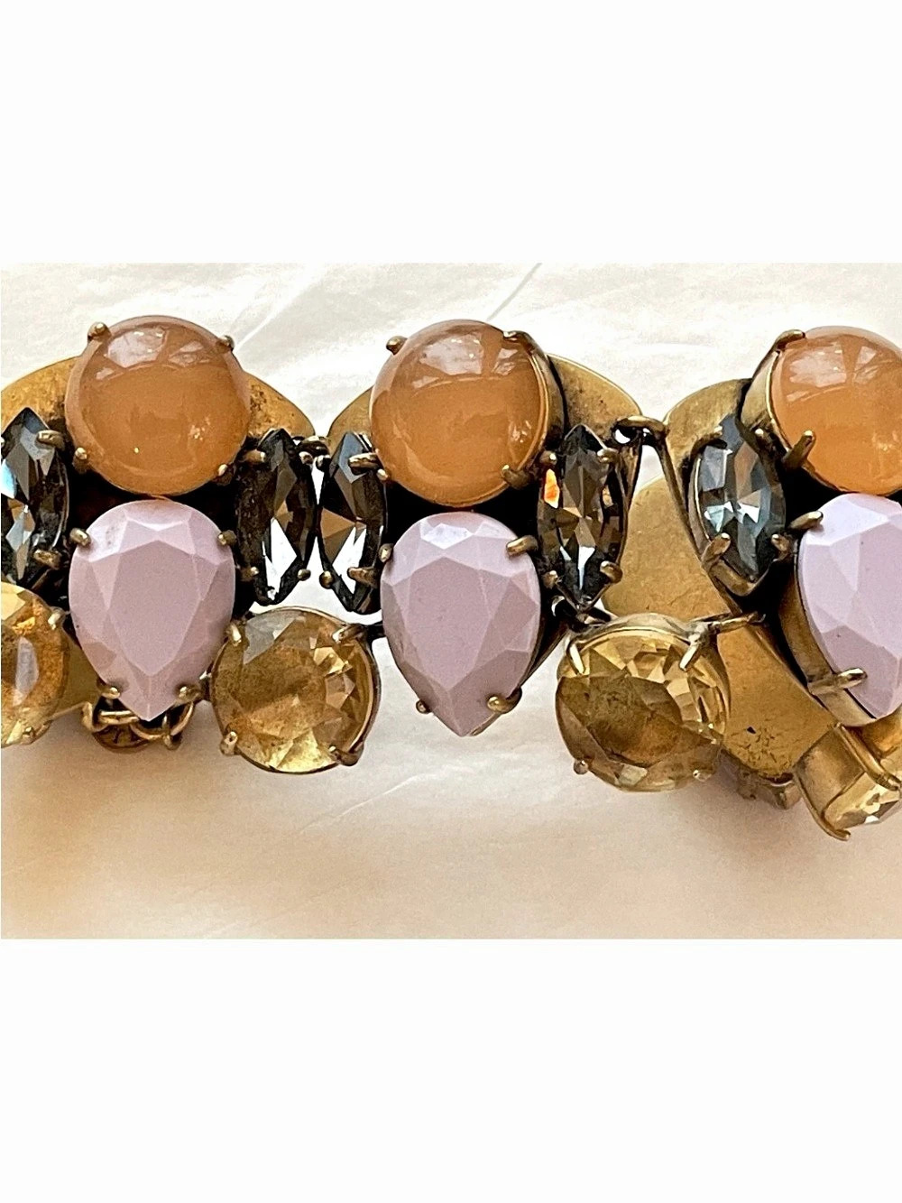 J.Crew Crystal Cluster Toggle statement rhinestones Bracelet Gold & Pink